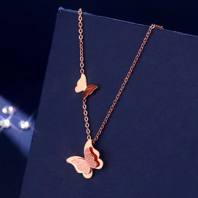 

Gold Titanium Steel New Two Butterfly Necklaces Women's Necklaces European And American And Minimalist High-grade Jewelry Party