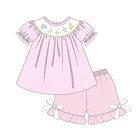 Летняя одежда для девочек, розовый топ в полоску с коротким рукавом и розовые шорты, наряды для девочек с вышивкой в виде Пасхальной утки и кролика