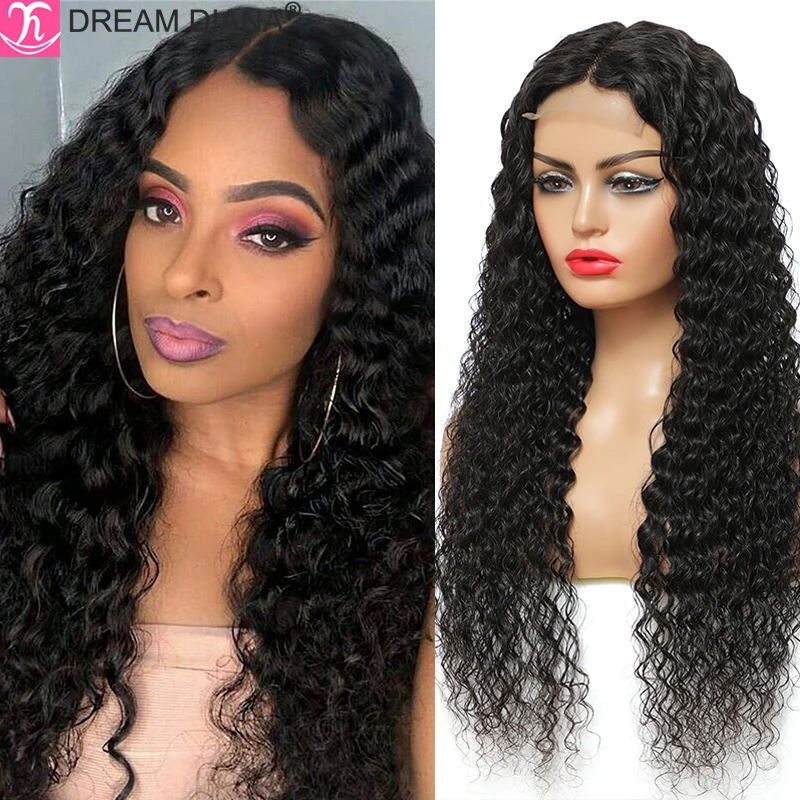 

DreamDiana Remy Human Hair Deep Wave Wigs Light Brown Lace 30"Human Hair Wigs 150 Density Wig Guleless Brazilian Deep Curly Wigs