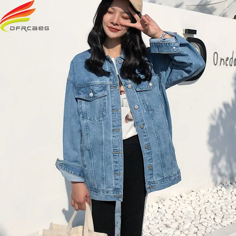 

Turn-down Collar Women's Denim Jackets 2020 Autumn Loose Casual Blue Fashionable Women Coats Female Outwear Denim Jacket Women