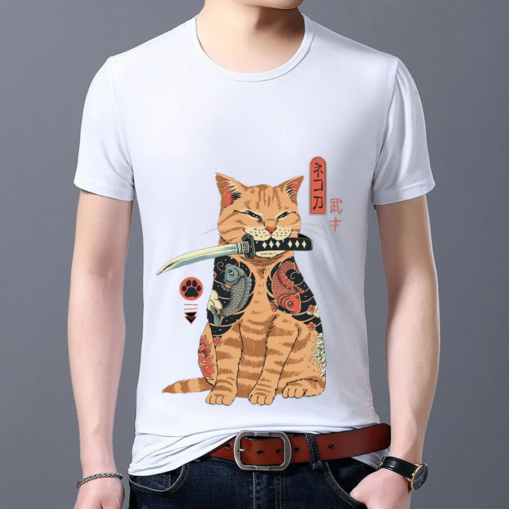 

Men's T-shirt Cute Animal Print Student Casual Breathable All-match T-shirt Youth Slim Japanese Commuter Short Sleeve Top