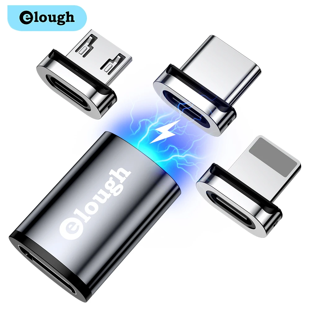 Магнитный адаптер Elough с подсветкой OTG, конвертер Micro USB Type-C, поддержка передачи данных и зарядки, универсальный фоторазъем - изображение