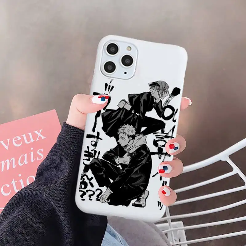 

Jujutsu Kaisen Satoru Gojo Phone Case White Candy Color for iPhone 6 7 8 11 12 s mini pro X XS XR MAX Plus