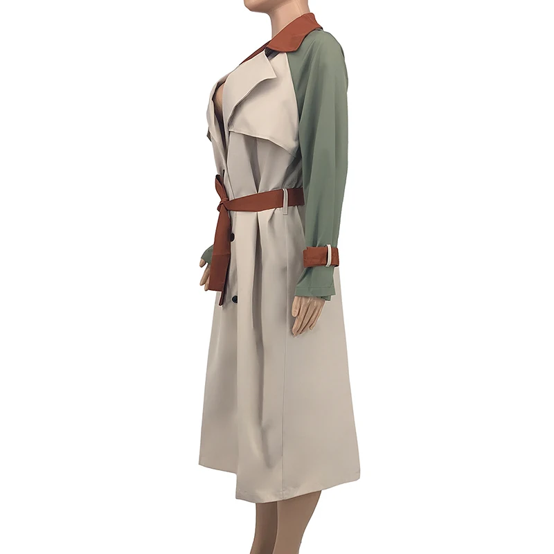 Женский двубортный Тренч Fitaylor длинный с отложным воротником на шнуровке