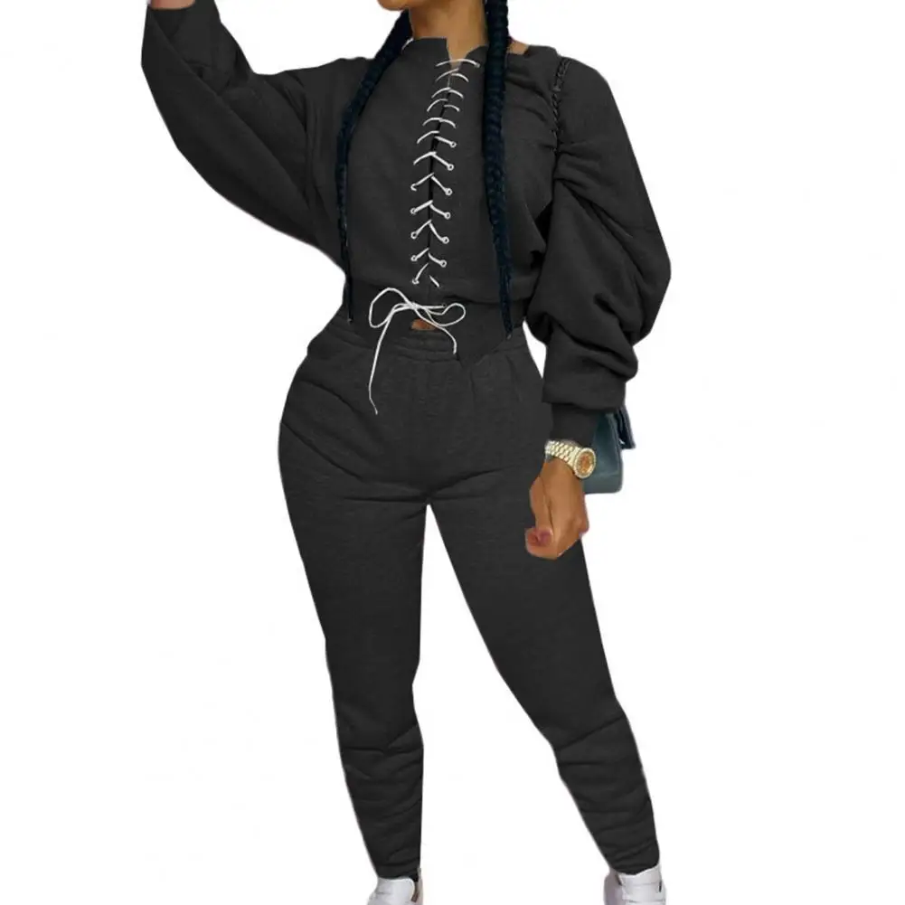 

Pant Sets Women Winter Leisure elegance Thick Long Sleeve Lace-up Tight Pullover Pants Tracksuit Sportswear Women's Clothing