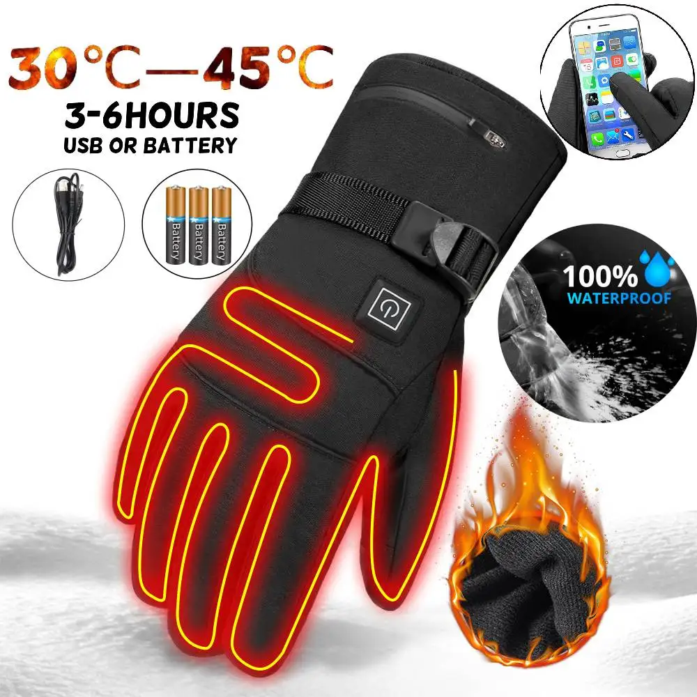 

1Pair Electric Motorcycle Heated Gloves Winter Gloves Thermal Guantes Gloves Touch Screen Rechargeable MTB Riding Heating Gloves