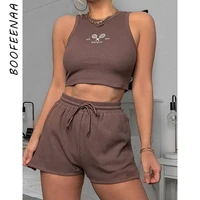 boofeenaa solid embroidery knitted 2 piece set women matching sets summer 2021 sexy tracksuit ladies shorts sets c85 cz22