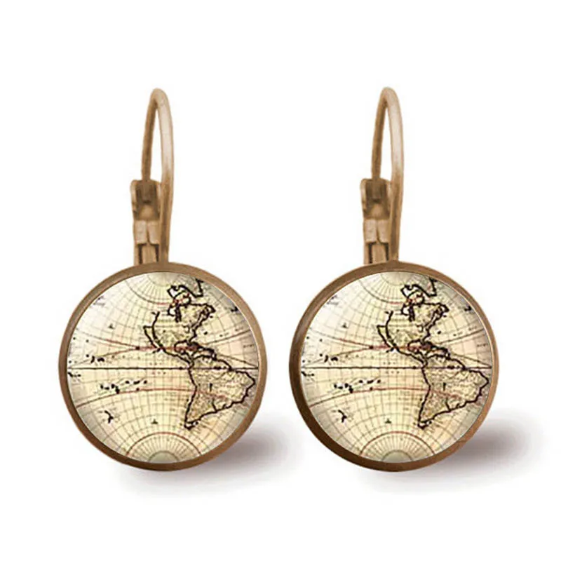 Женские серьги в стиле стимпанк винтажные гвоздики с изображением карты мира из