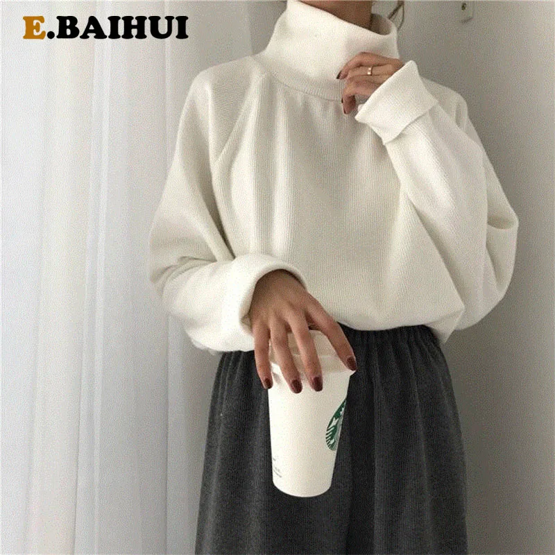 

Женский трикотажный свитер-водолазка EBAIHUI, повседневный базовый пуловер, однотонный джемпер с длинным рукавом летучая мышь, свободные топы,...