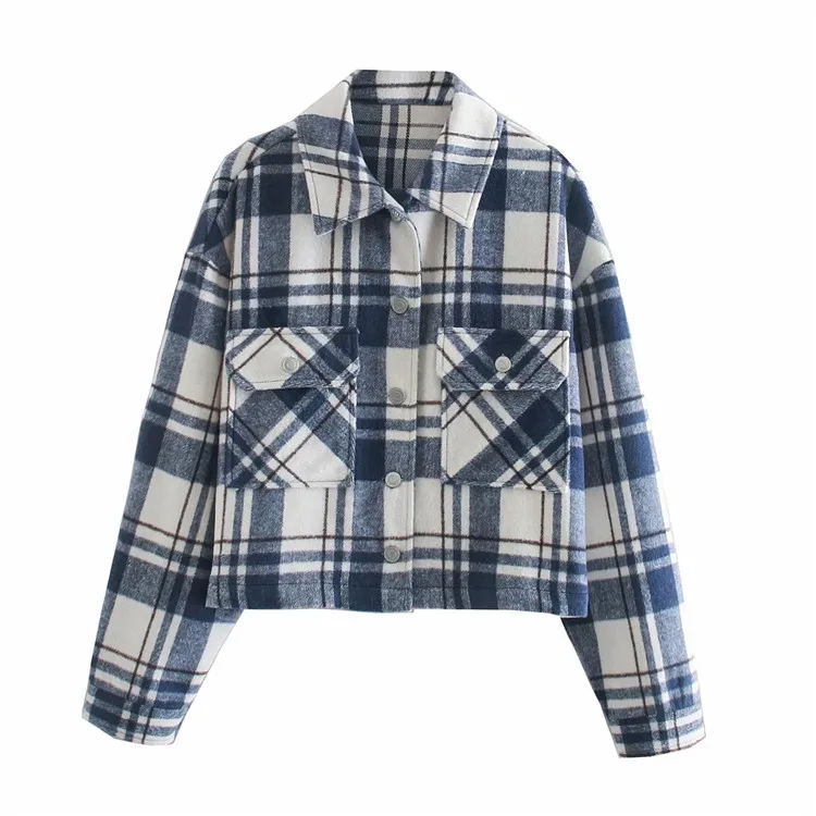 

Korean Blue Plaid Cotton Blouse Women Loose Casual Vintage Long Sleeve Tops for Women Plus Size Plaid Blue Women's Shirts Jacket