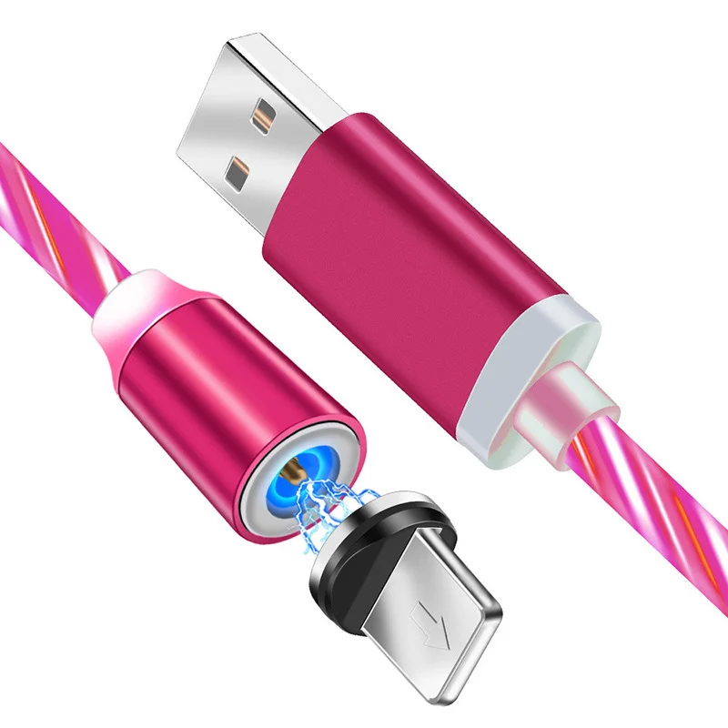 Магнитный светодиодный кабель для быстрой зарядки, магнитный кабель Micro usb type-C, светодиодный шнур USB C, зарядное устройство для iPhone 7 8X11 samsung S9 - Цвет: red for iPhone
