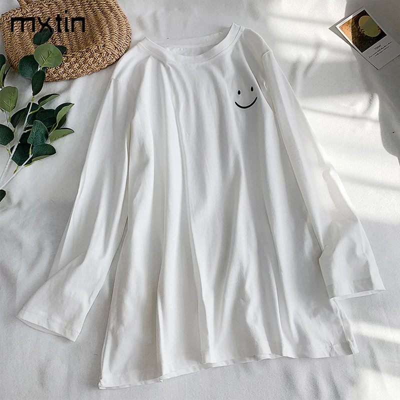 2021 Женская винтажная свободная футболка со смайликом модные женские рубашки с