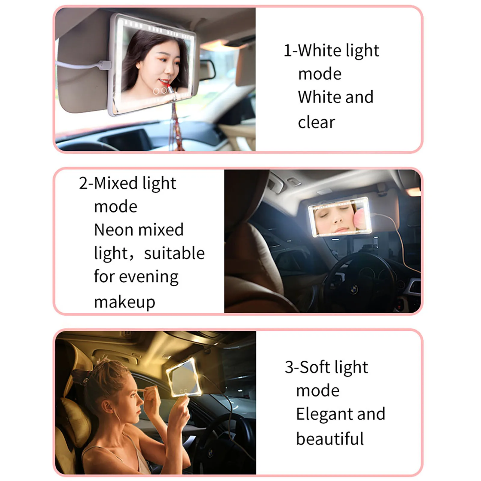 

Universal Car Led Makeup Mirror Interior Mirror Touch Switch Makeup Mirror 3 Lighting Mode Car Back Seat Safety Rear Mirrors #N4