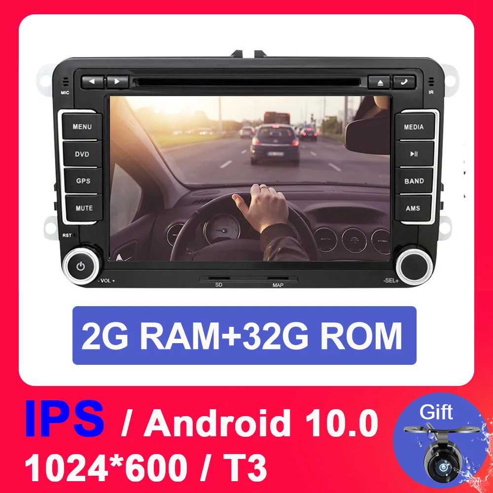 2G 32G T3 Android 10 Eunavi 2 Din Android 9,0 автомобильный аудио dvd-плеер радио для VW GOLF 6 Polo Bora JETTA B6 PASSAT Tiguan SKODA OCTAVIA gps навигация - Цвет: 2G 32G T3 Android 10