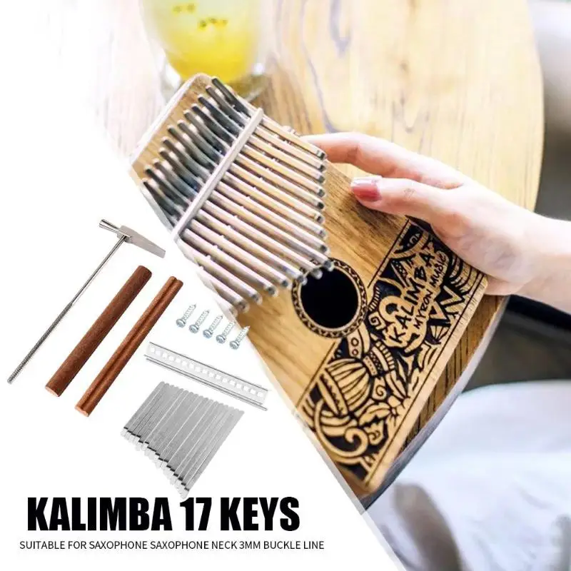 17 клавиш Kalimba DIY стальные ключи + деревянная моста стальная настройка Комплект