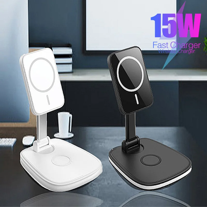 

3 In 1 Wireless Charger Qi Magnetic Adsorbable Phone Charging Station With LED For Apple Airpods Watch 6 5 For iPhone 12 Pro Max