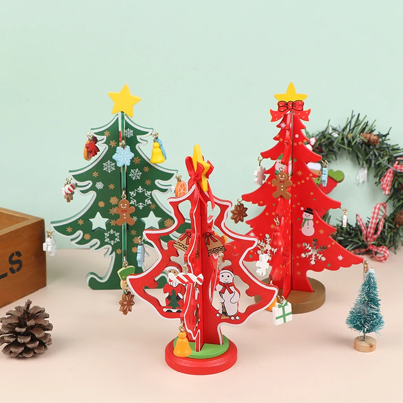 

1 шт. DIY деревянная Рождественская елка настольная Рождественская елка с миниатюрными рождественскими украшениями для дома Рождественские/...