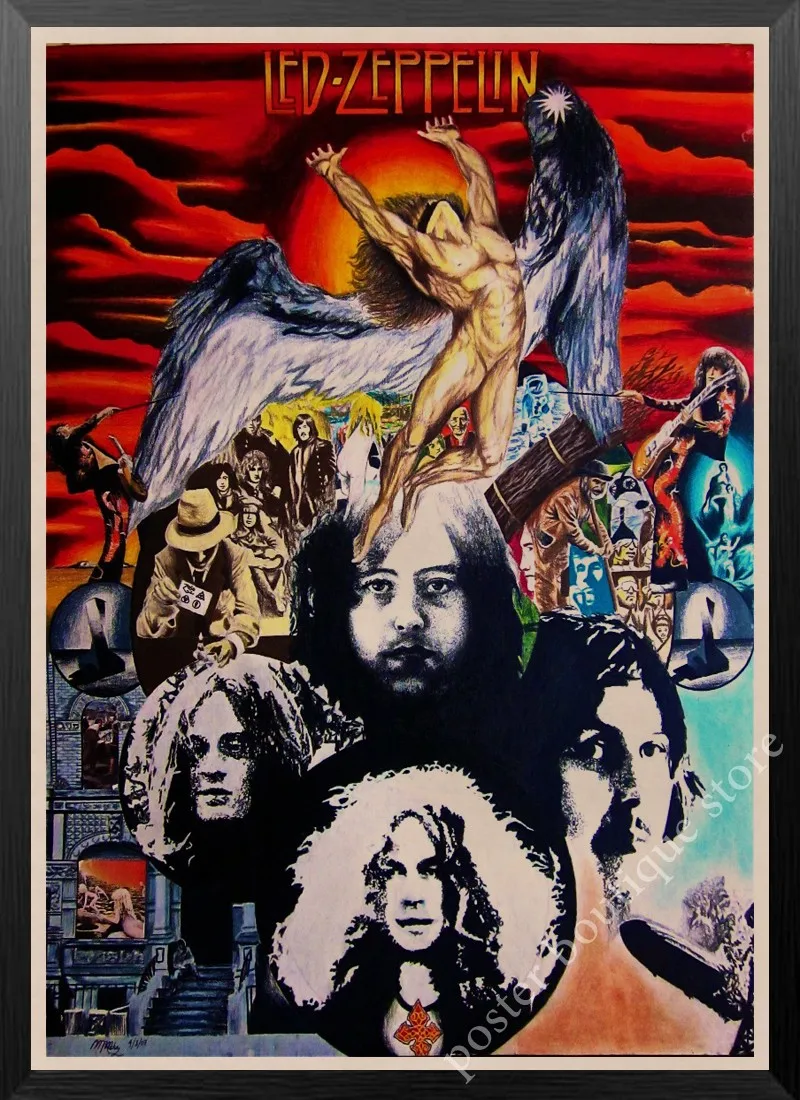 Светодиодный плакат Zeppelin Rock Music, Jimmy Page, rober Plant, винтажный домашний декор, настенные наклейки, 9 процентов/5