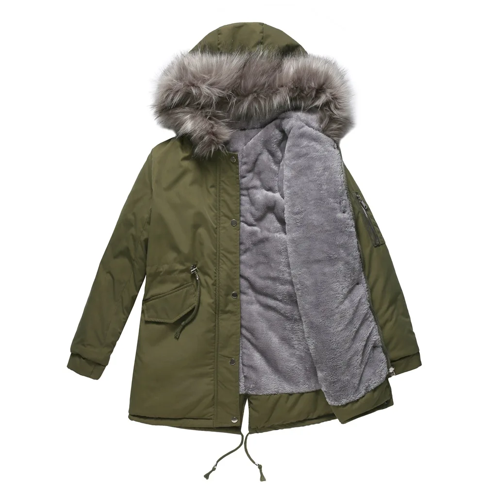 Women's Warm Fleece Fur Hooded Parka Coat Woman Long Parkas Femme Autumn Winter Casual Thick Outwear Red Black Green