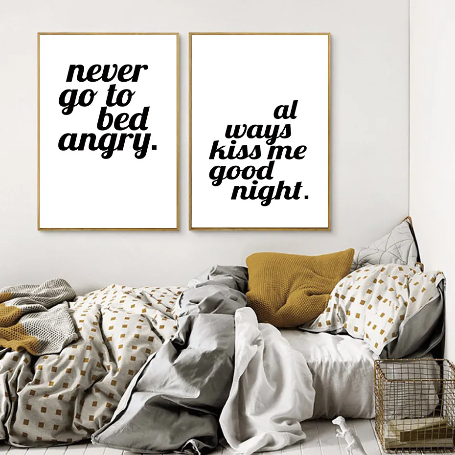 Современный настенный плакат с надписью Always Kiss Me Good Night романтическая Картина на