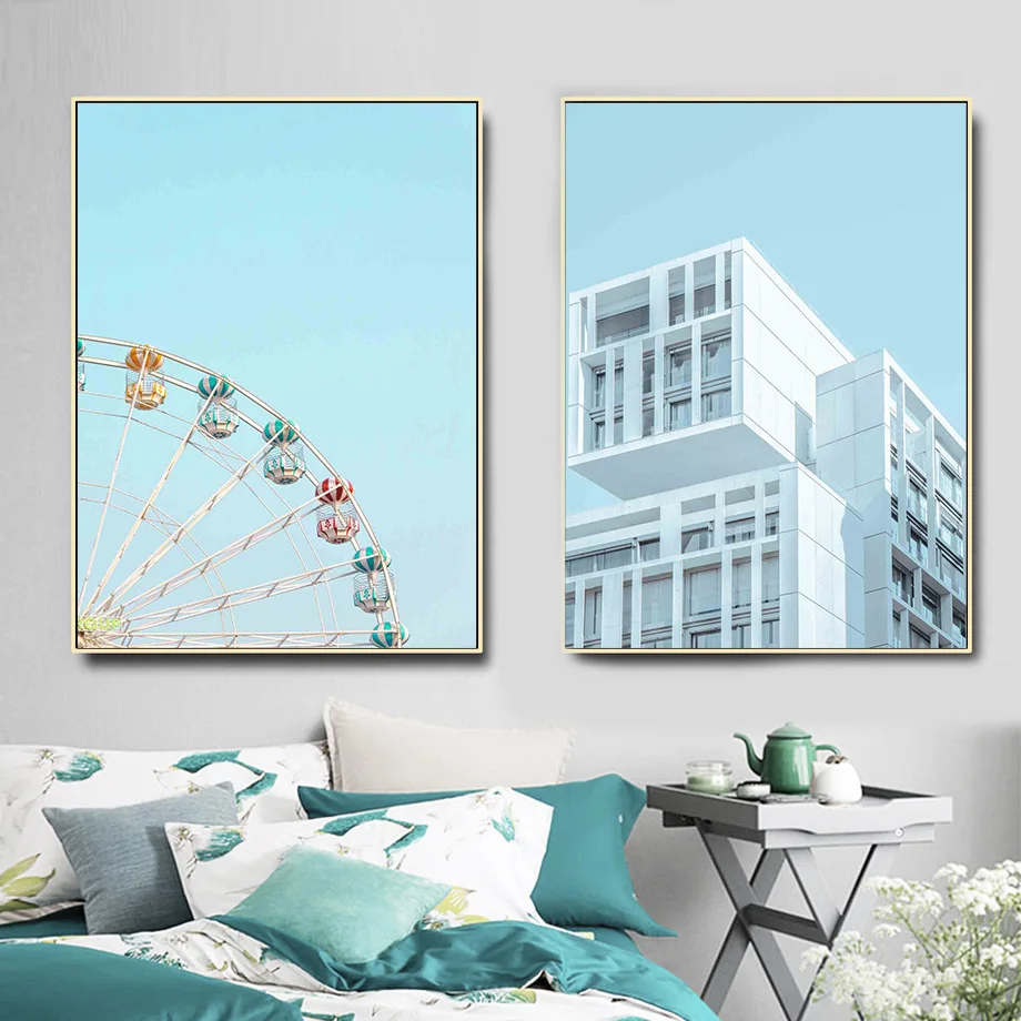 Картина на холсте с изображением колеса обозрения в Лондоне Париже Мадриде