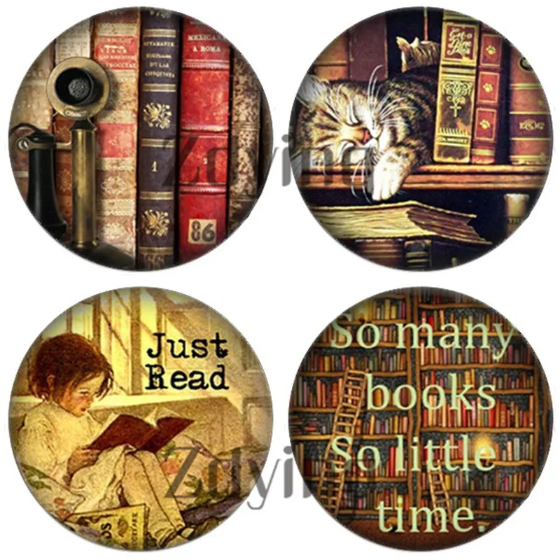 5 шт. винтажное большое количество книг круглый стеклянный кабошон с плоским