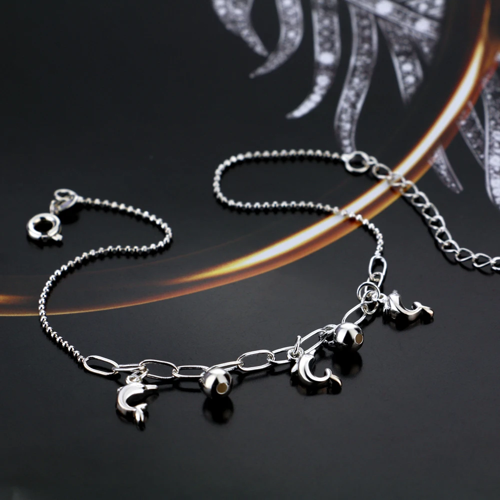 Женский браслет на ногу из серебра 100% пробы с дельфином | Украшения и аксессуары