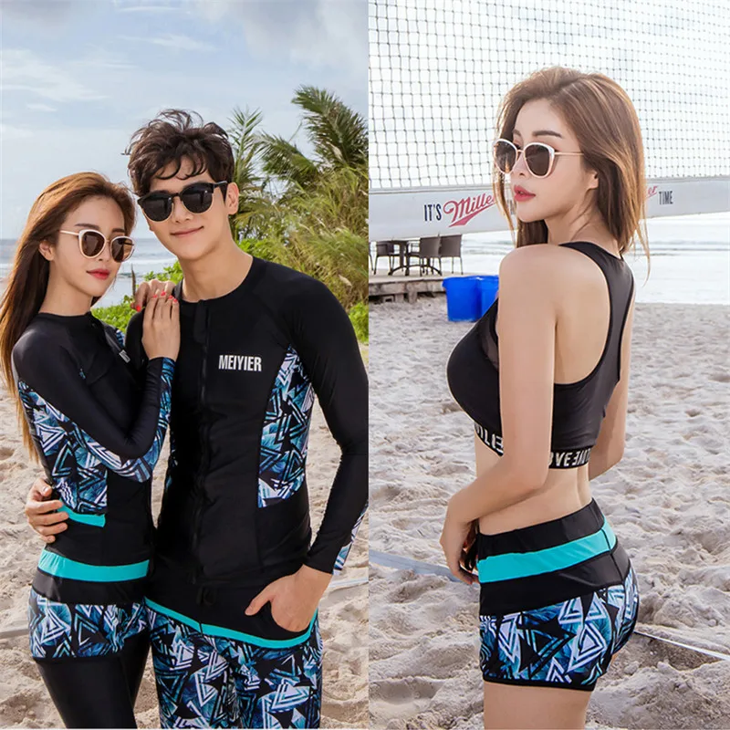 2020 корейский Модный Полный купальник для пар комплект с защитой от сыпи мужчин и