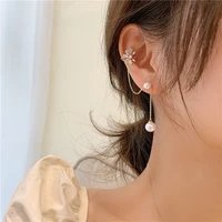 mengjiqiao korean delicate zircon flower clip earrings for women elegant pearl fake cartilage no piercing ear cuff jewelry