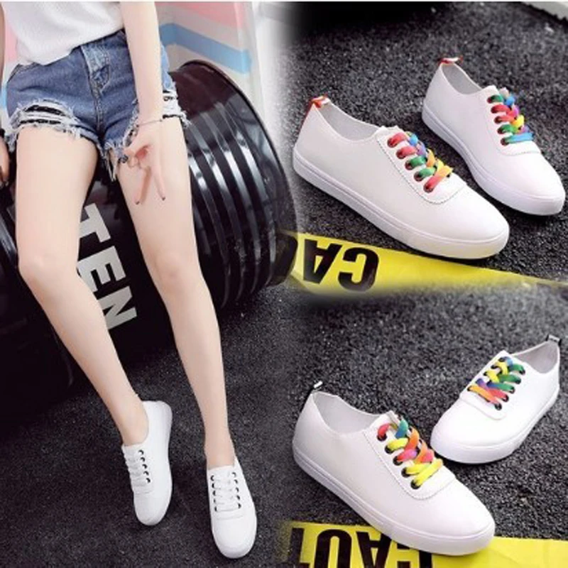 Кроссовки женские из ПУ кожи Вулканизированная плоская подошва дышащие на