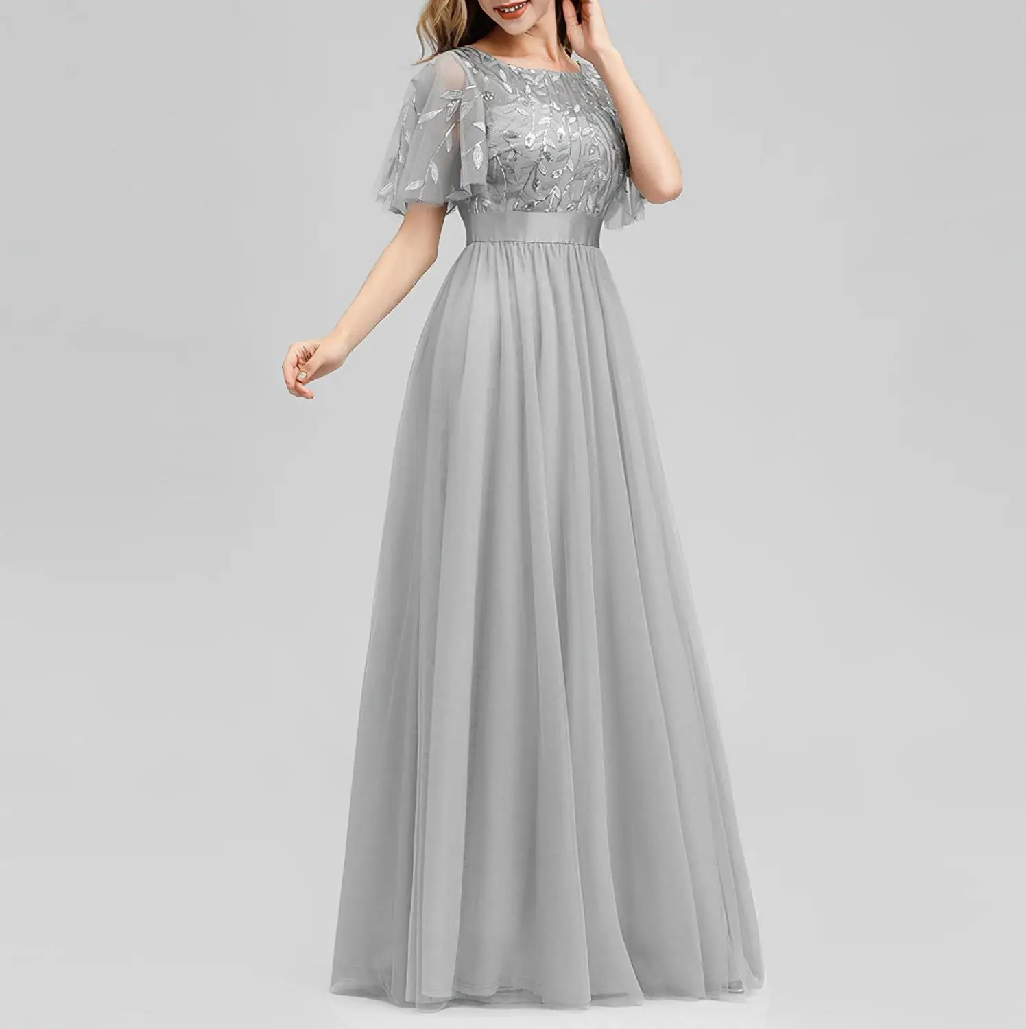 

Women's short evening dress plus size A line O neck lace formal prom event dress grey sexy cocktail wedding party dress
