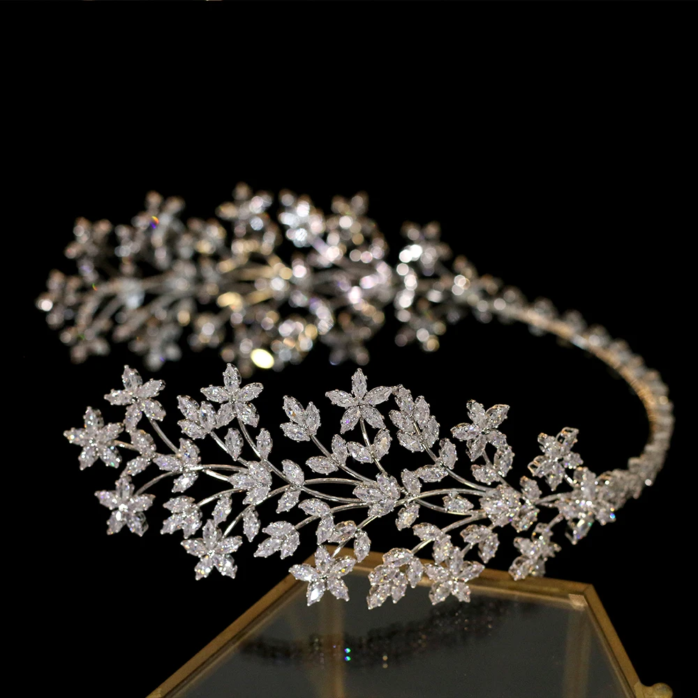 Luxury wedding hair band wedding hair accessories silver bride crystal headdress handmade ethnic headdress zirconia crown