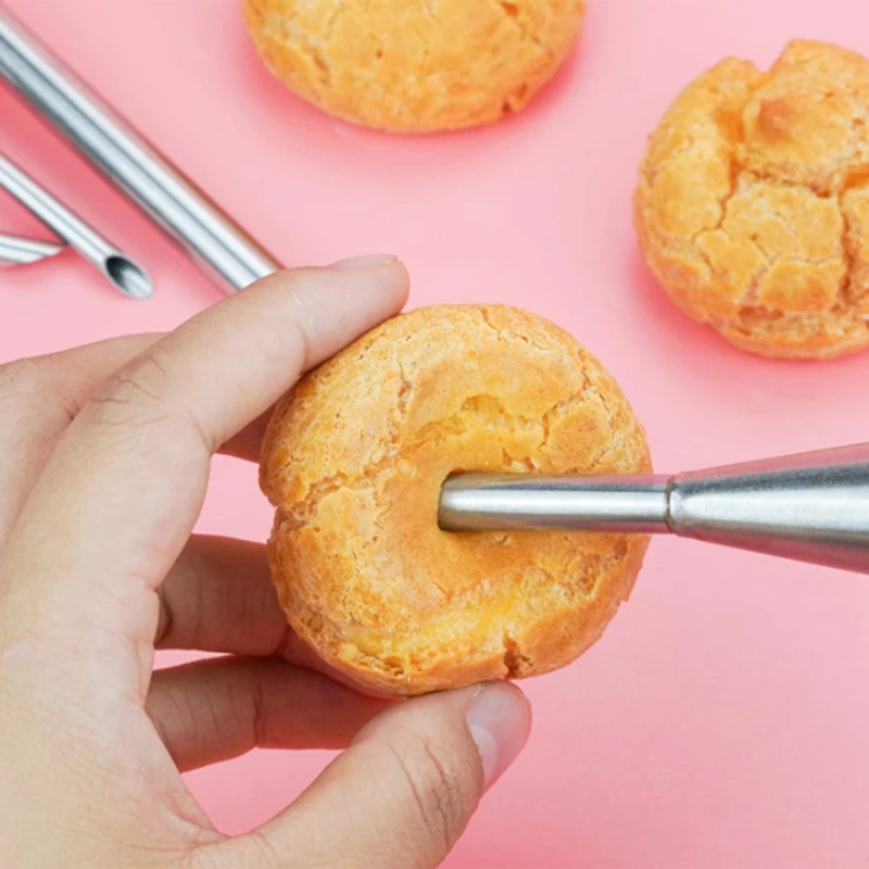 

50Pcs Stainless Steel Cream Icing Piping Nozzle Tip Decorating Tool Cupcake and Dessert Injector Long Puff Nozzle Tip