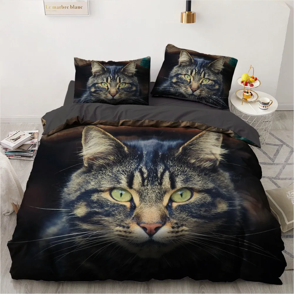 

3D Custom Design Pet Cat Beddings White Quilt Cover Sets Animal Comforther Cases Pillow Covers King Queen Super King Twin Size