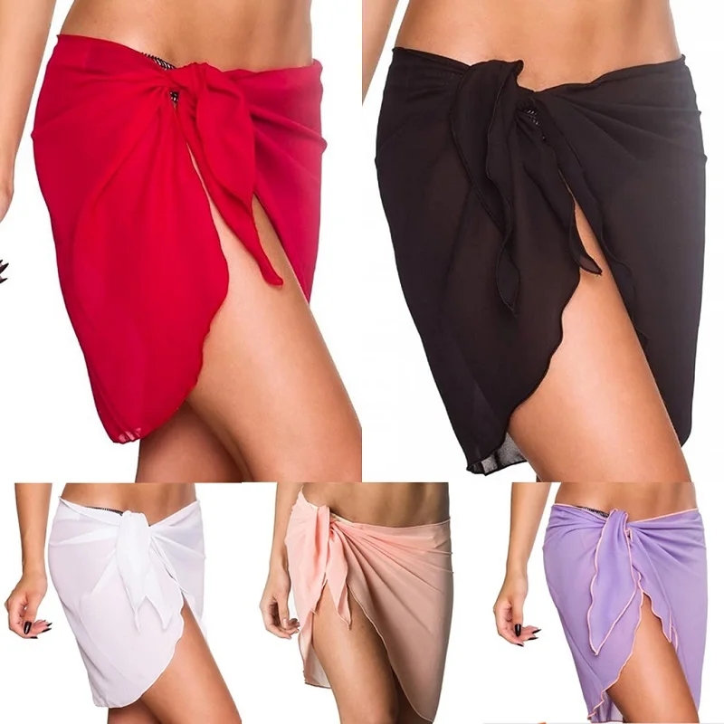 

Sexy Woman Ladies Swimsuit Solid Color Tulle Mesh Sheer Bikini Cover Up Swimwear Beachwear Wrap Skirt Sarong