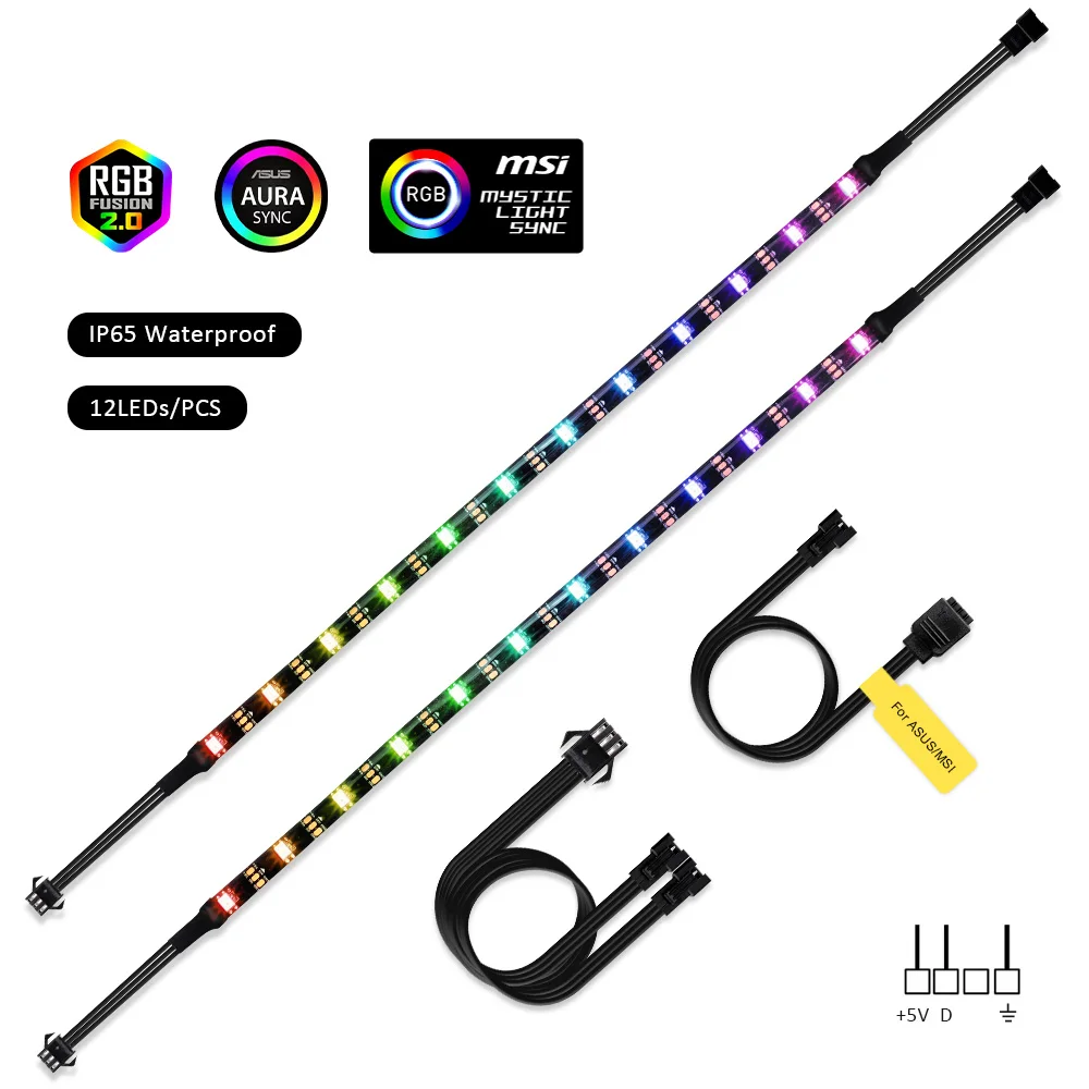 12LEDs x2PCS IP65 WS2812b цифровой адресуемый светодиодный светильник для ПК, ASUS Aura SYNC RGB 3 pin 5V ADD Header на материнской плате, MSI Mystic светильник SYNC - Испускаемый цвет: 12LEDs x2PCS IP65