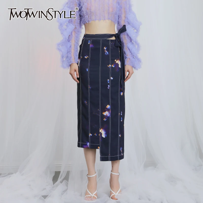 TWOTWINSTYLE хит Цвет с полосатым принтом джинсовая юбка для женщин высокой талией