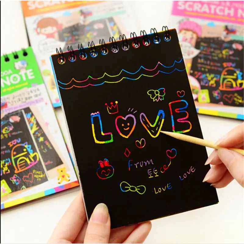 1 Book Colorful Dazzle Scratch Note Sketchbook Paper Graffiti DIY Coils Drawing Book Children Drawing Book Magic Doodle Notes