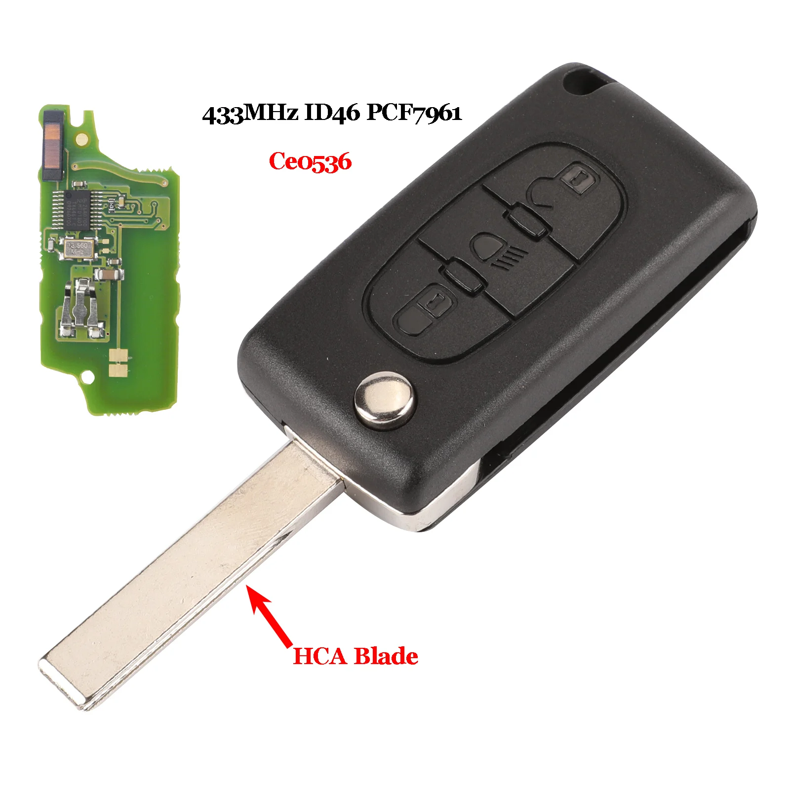 HCA Ce0536 Bilchave 3 ButtonsCar дистанционный ключ VA2/HU83 лезвие для peugeot 407 307 308 607 Ce0523 Ce0536 ASK/FSK 433 МГц ID46 - Цвет: HCA Ce0536
