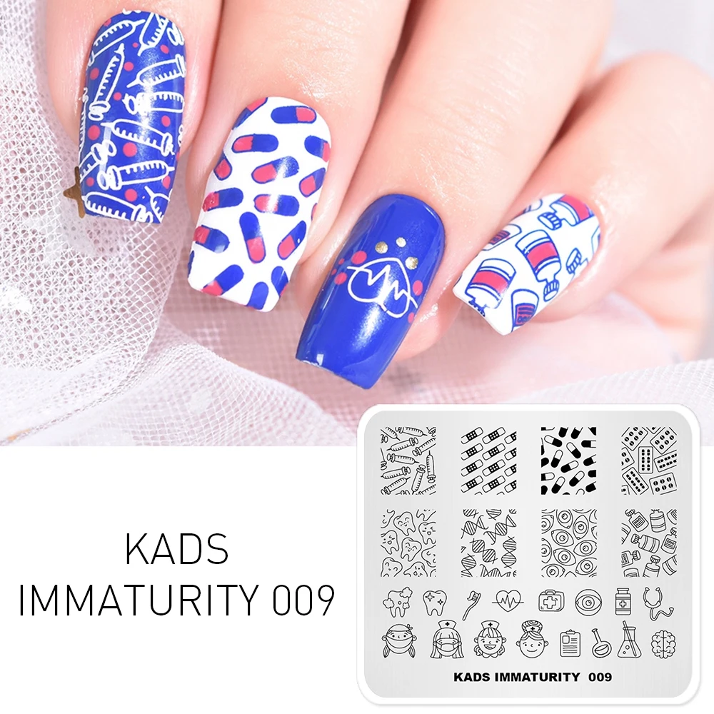 KADS ногтей штамп пластины незрелости 009 милые зубы кисти изображения маникюрный шаблон ногтей трафарет инструмент шаблонные штампы ногтей