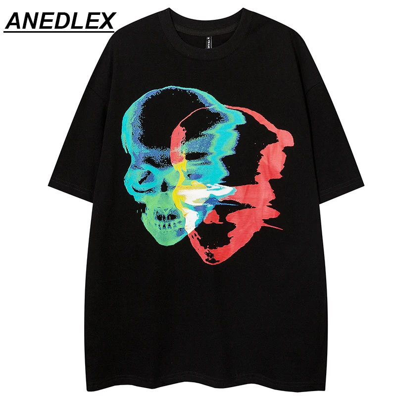 

Hip Hop Streetwear T-Shirt Flame Skull Letter T Shirt 2022 Men Harajuku Cotton Casual Tshirt Summer Short Sleeve Tops Tees Black