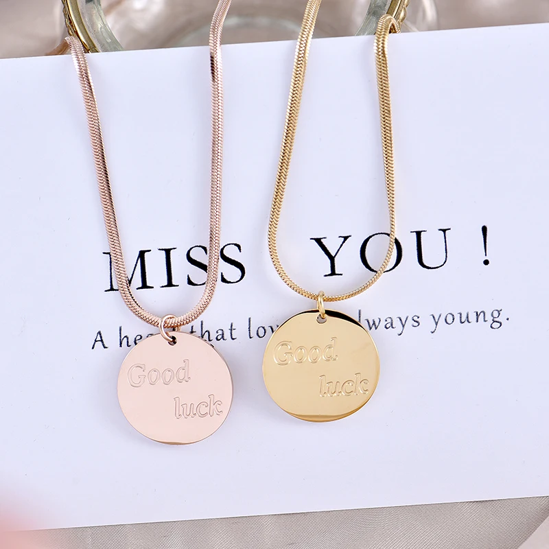 316L stainless steel no fading Good Luck web celebrity Same style plus long clavicle chain round brand Lucky Sen necklace | Украшения и