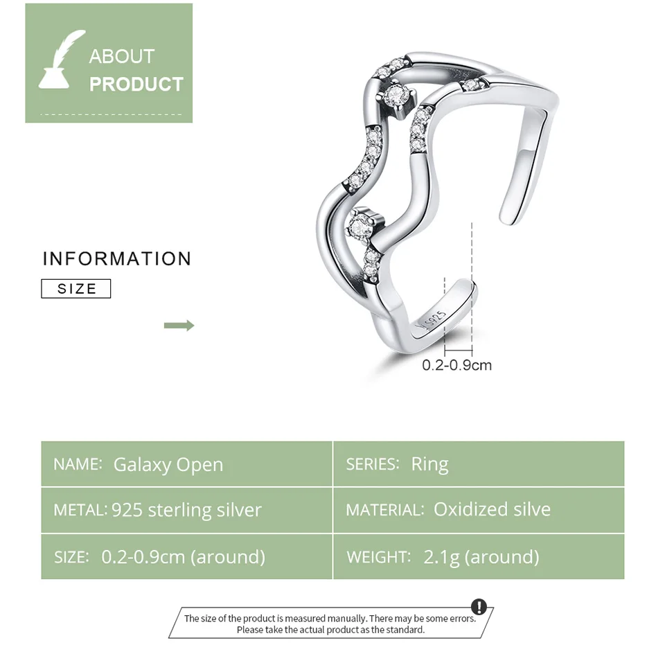 

Bisaer New Ring 925 Sterling Silver Elegant Galaxy Star Open Finger Rings For Women Ring Silver Brand Jewelry Gift ECR710