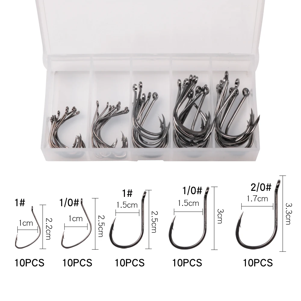 50pcs sea hooks Fishing box LUSHAZER offset hook 2#-3/0# carp snap fishing big tackles accessories fishhook | Спорт и развлечения