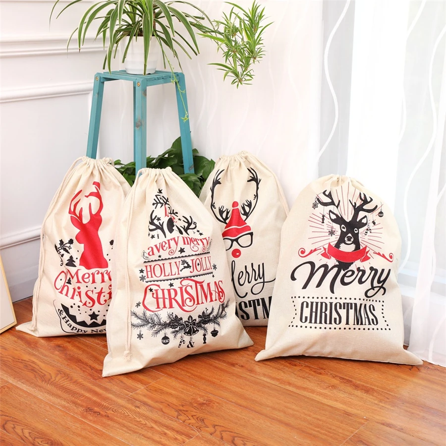 

5 шт. рождественские мешки Санта Клауса, большие размеры, рождественские подарки, сумки со шнурком для детей, новогодние праздничные украшен...