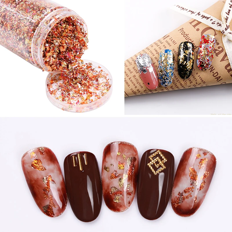 Variegated Copper Foil Fragments Imitation Gold Leaf Flakes for Nail Decoration Manicure Gilding Art | Дом и сад