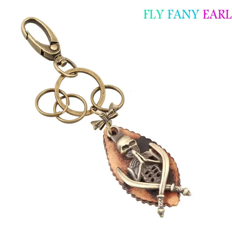 Панк Ретро Череп Кожаный брелок для мужчин Пряжка Кулон брюки креативный подарок