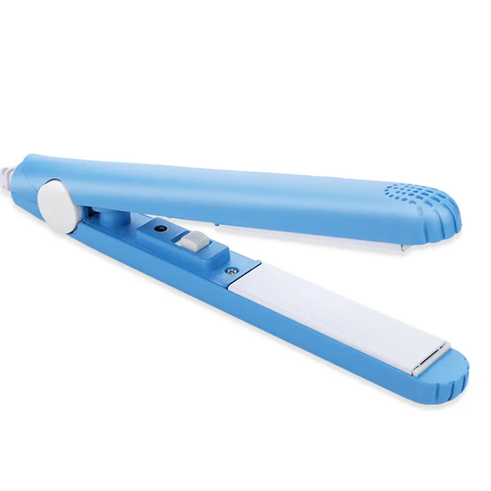 Hair Straighter Blue Мини-выпрямитель для волос, керамическая плойка, гофрированный утюжок для волос, инструменты для укладки, объемные бигуди для волос с стайлером для волос, профессиональная вилка европейского стандарта - Цвет: Hair Straighter Blue