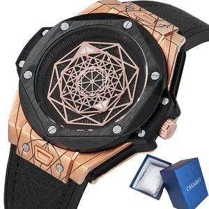 Cagarny, креативные часы для мужчин, люксовый бренд, мужские кварцевые часы, кожаный резиновый ремешок, спортивные наручные часы, водонепроницаемые, Relogio Masculino