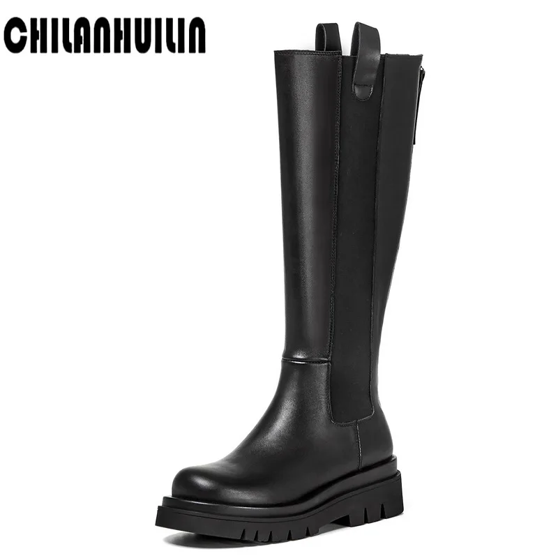 

plus size classic fashion zipper boots platform thick high heel boots women autumn winter 2020ladies knee high boots shoes woman